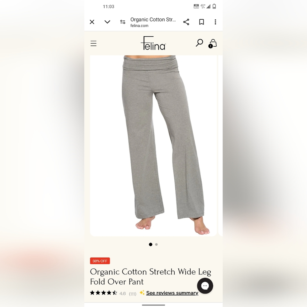 Felina cotton stretch fold over PANTS M NWT